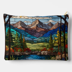 Wald-Bergszene im Vintage-Glasmalstil Zubehörtasche