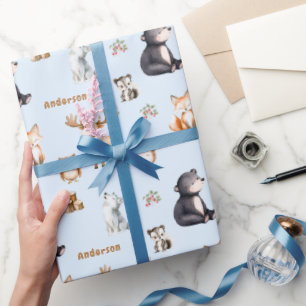 Wald Blau Baby Shower Geschenkverpackungspapier Geschenkpapier