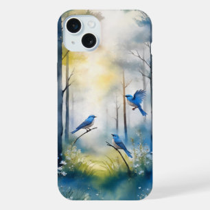 Wald Blaurücken-Schmetterlingsblauvögel Waldlandsc iPhone 15 Plus Hülle