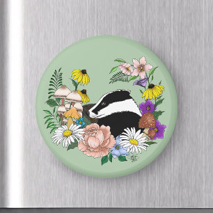 Wald Dachsbär Wildblumen Pilze Salbeigrün Magnet