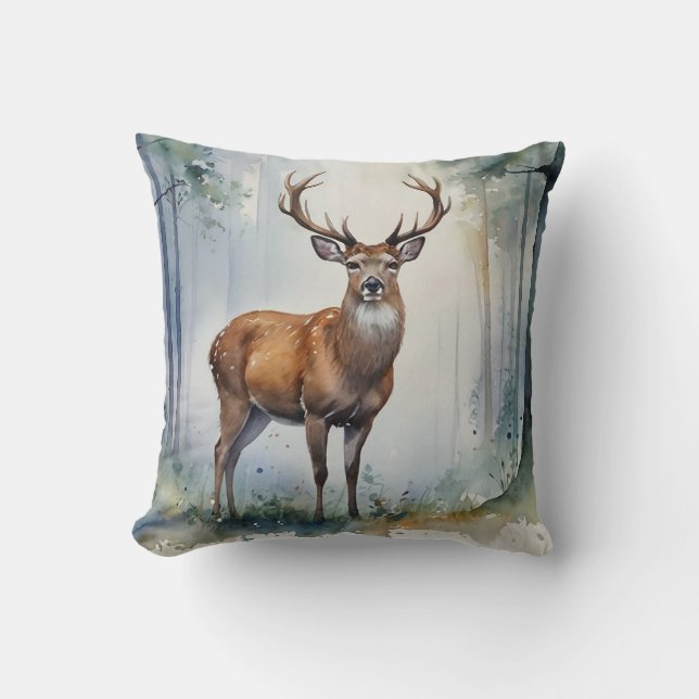 Wald Deer Throw Kissen (Vorderseite)