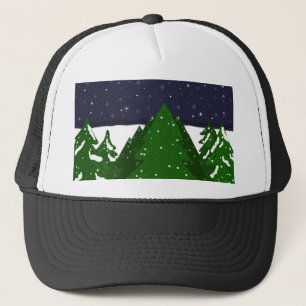 Wald der Bäume in einer Winternacht Truckerkappe