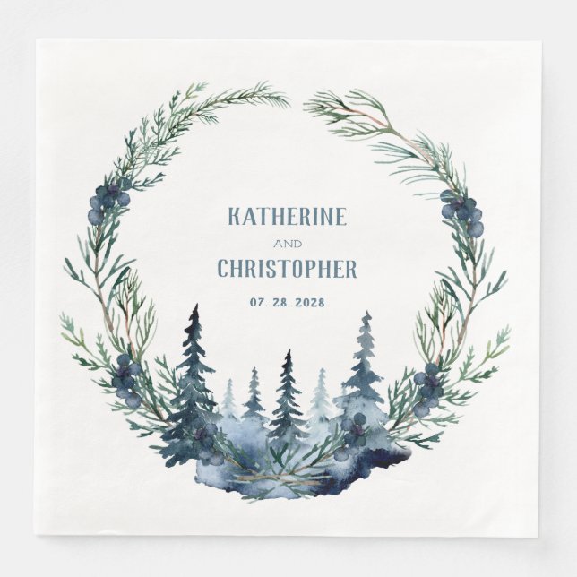Wald der Marine Spruce Juniper Berries Wreath Serviette (Vorderseite)