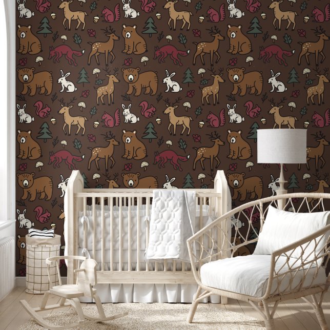 Wald Doodle Tiere Brown Tapete (Kinder)