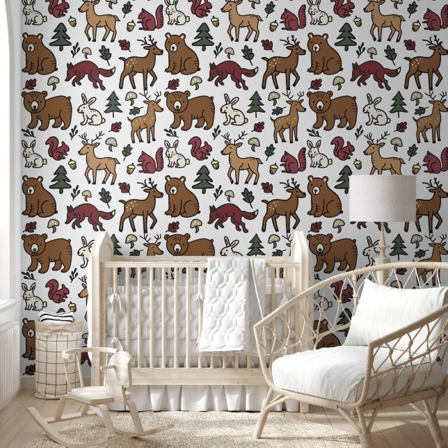 Wald-Doodle Tiere Tapete (Kinder)