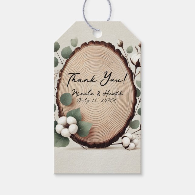 Wald Eukalyptus & Baumwolle Rustikale Hochzeit Geschenkanhänger (Vorderseite)