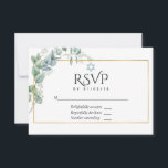 Wald Eukalyptus Forest Greenery Bat Mitzvah RSVP Karte<br><div class="desc">Eukalyptus bat mitzvah RSVP Karten im Akzent der silbernen Salbei mit einem goldenen geometrischen Rahmen entwickelt,  um schnell und einfach an Ihre Event-Spezifikationen angepasst werden.</div>