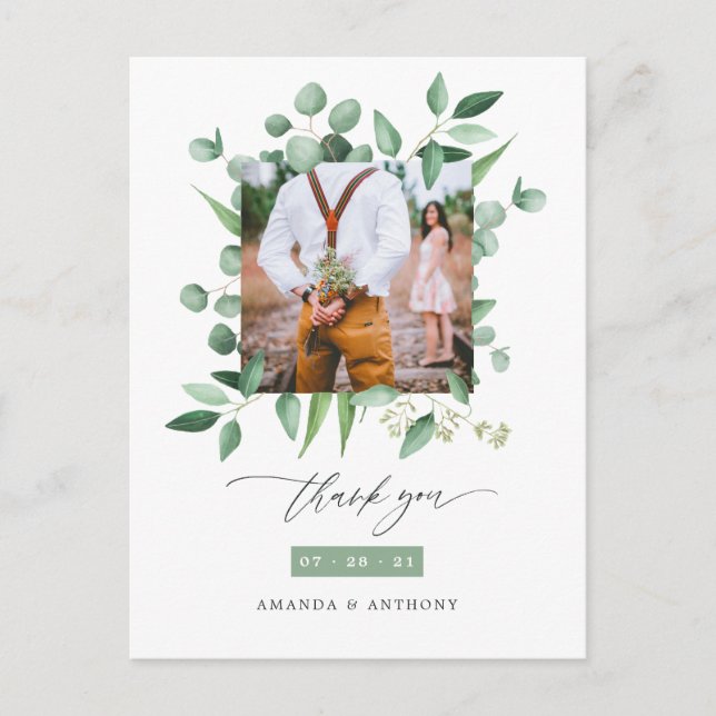 Wald Eukalyptus Wedding Vielen Dank Postkarte (Vorderseite)