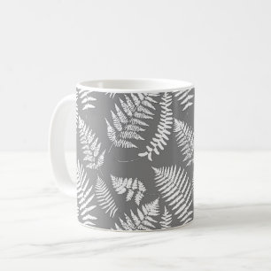 Wald-Farn-Muster, Grau und Weiß Kaffeetasse