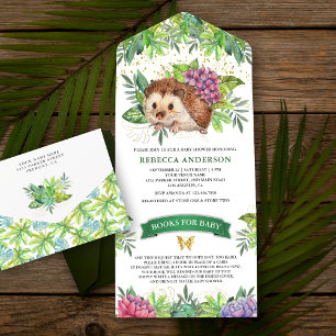 Wald Florale Süße Igel Baby-Party All In One Einladung
