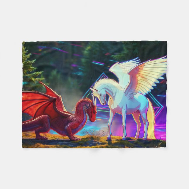 Wald Freunde - Junger Drache und Junger Pegasus Fleecedecke (Vorderseite (Horizontal))