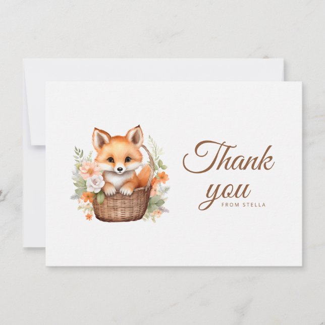 Wald-Fuchs-Aquarell-Blumen-Flat Dankeskarte (Vorderseite)