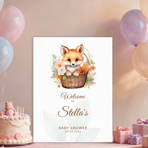 Wald-Fuchs-Blumen-Babyparty-Willkommensschild Poster