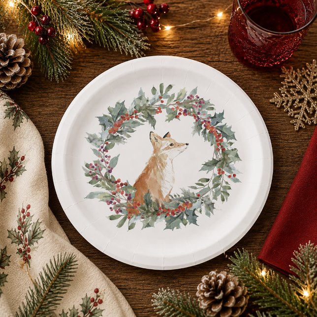 Wald-Fuchs-Weihnachten Pappteller (Woodland Fox Christmas Plate)