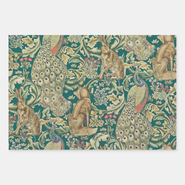"Wald" Geschenkpapier Flachblatt-Set aus 3 Morris (Vorderseite)