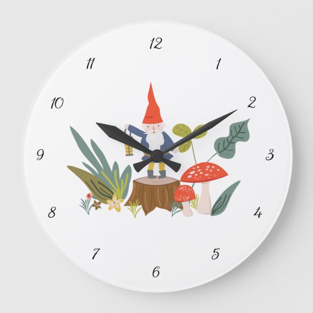 Wald-Gnome und Mushroom-Wall-Uhr Große Wanduhr (Vorderseite)