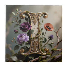 Wald-Gold-Patina-Letter-I-Monogramm Fliese