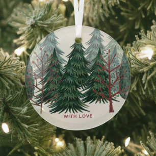 Wald grüne Kiefern Weihnachten Natur C Ornament Aus Glas