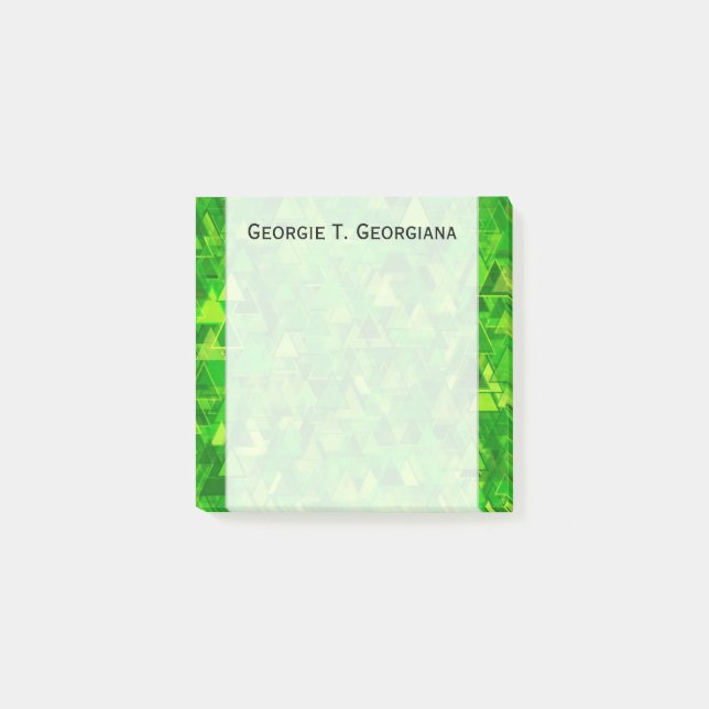 "Wald" grünes Dreieck Muster + Name Post-it Klebezettel (Vorderseite)
