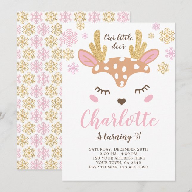 Wald, Hirsch, Geburtstag Einladung (Vorne/Hinten)