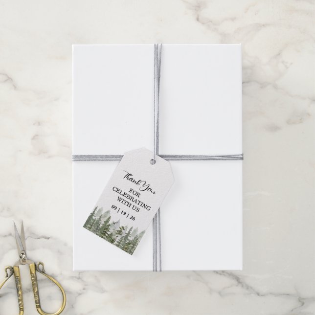 Wald Hochzeit Grün Geschenkanhänger (Mit Garn)
