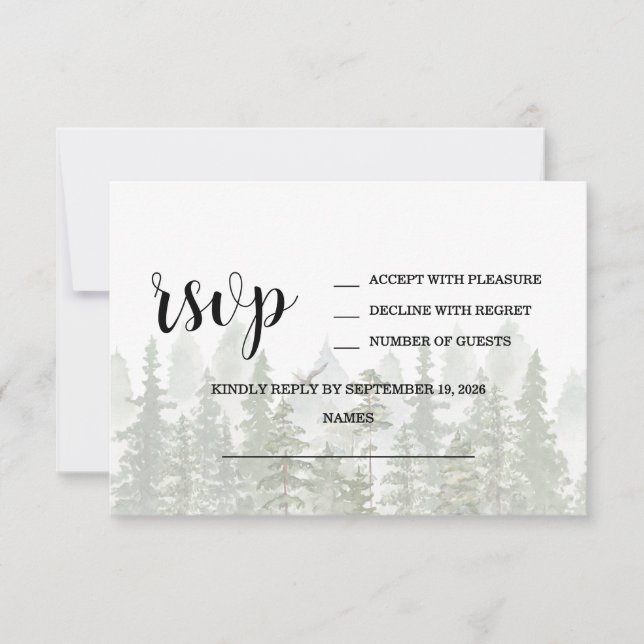 Wald Hochzeit Grün RSVP Karte (Vorderseite)