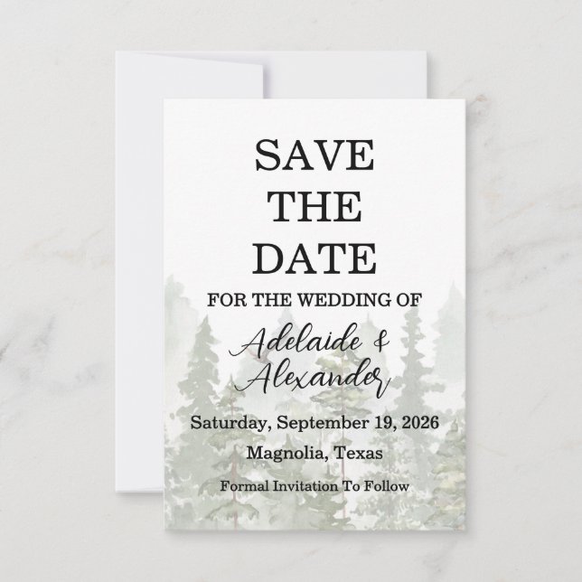 Wald Hochzeit Grün Save The Date (Vorderseite)
