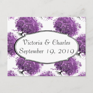 Wald-Lila-Herz-Blatt-Baum-Hochzeit Postkarte