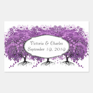 Wald-Lila-Herz-Blatt-Baum-Hochzeit Rechteckiger Aufkleber