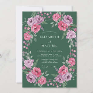 Wald-Magenta-Ranunculus-Eukalyptus-Hochzeit Einladung
