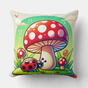 🐞 Wald-Marienkäfer-Pilz-Wiesen-Dekor 🐞 Kissen