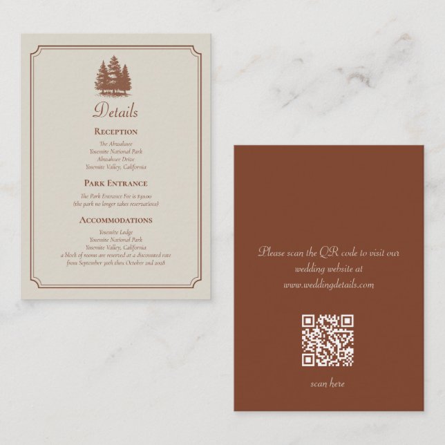 Wald-Minimal-Terrakotta-Herbst-QR-Code-Hochzeit Begleitkarte (Vorne/Hinten)