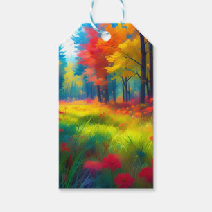 Wald mit farbenfrohen Bäumen und Blumen Geschenkanhänger