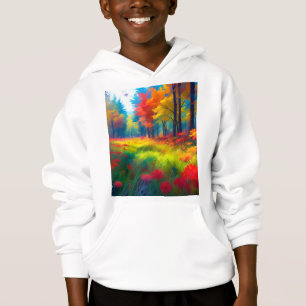 Wald mit farbenfrohen Bäumen und Blumen Hoodie