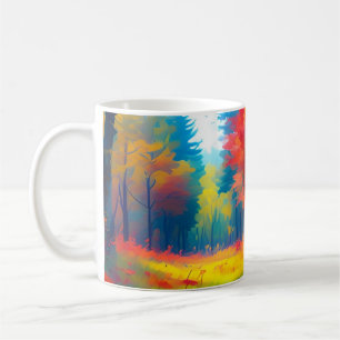 Wald mit farbenfrohen Bäumen und Blumen Kaffeetasse