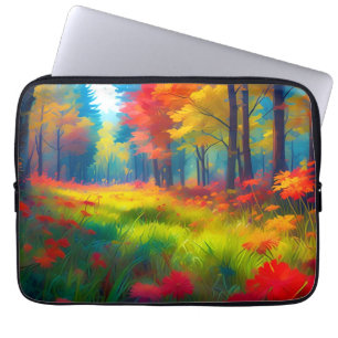 Wald mit farbenfrohen Bäumen und Blumen Laptopschutzhülle