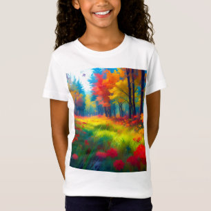 Wald mit farbenfrohen Bäumen und Blumen T-Shirt