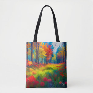 Wald mit farbenfrohen Bäumen und Blumen Tasche