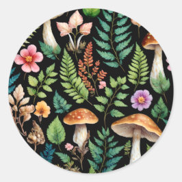 Wald Mushroom Fern Muster Holzkunst Runder Aufkleber