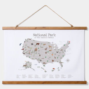 Wald-Nationalparks-Karte-Nursery-Dekor Wandteppich Mit Holzrahmen