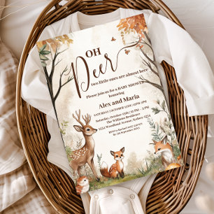Wald Oh Hirsch Zwillinge Baby Shower Einladung
