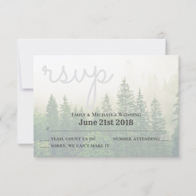Wald Pine Trees Wedding RSVP und Menüauswahl Karte (Vorderseite)