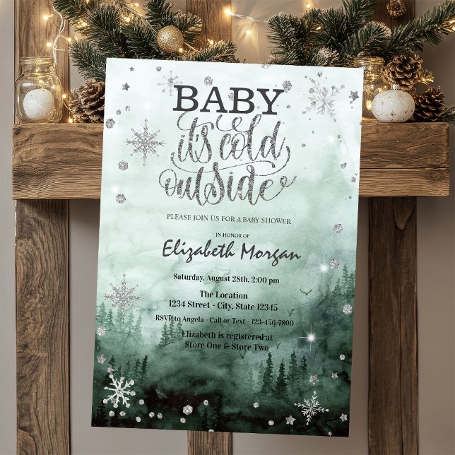 Wald, Pinienbäume, Strandleuchten, grüne Babydusch Einladung (Von Creator hochgeladen)