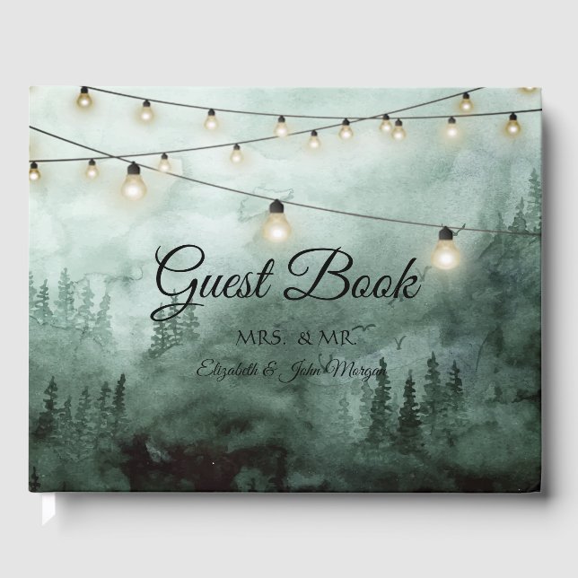 Wald, Pinienbäume, Strandlicht Grüne Hochzeit Gästebuch (Vorderseite)
