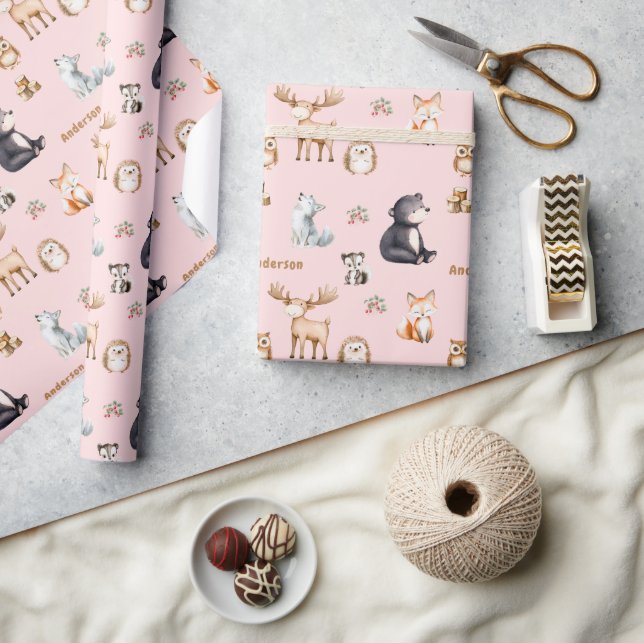 Wald-Pink-Babyshower-Geschenkverpackungspapier Geschenkpapier (Kunsthandwerk)