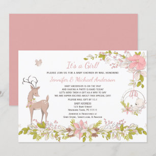 Wald Pink Girl Bear Deer Baby Shooter by Mail Einladung