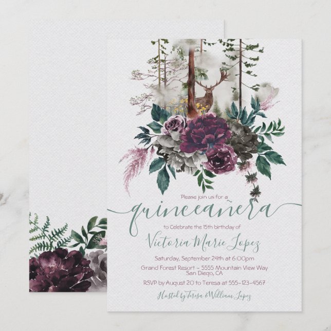 Wald Quinceañera 15. Geburtstag Einladung (Vorne/Hinten)