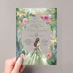 Wald-Quinceañera-Sage-Grün-Schmetterling Acryleinladungen