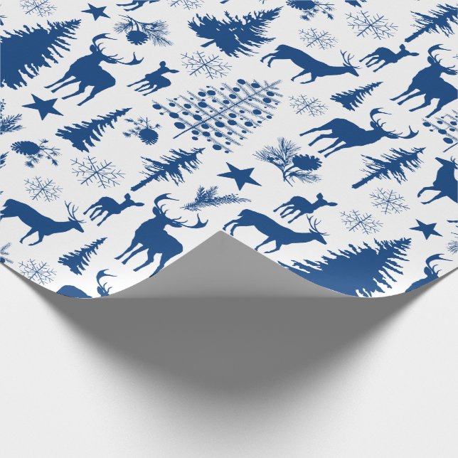 Wald-Rentiere aus Weiß und Blauwald Geschenkpapier (Ecke)