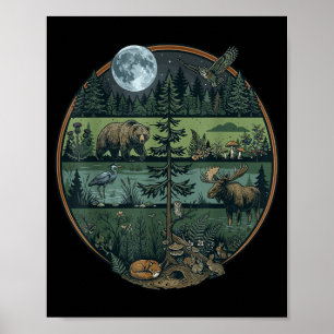 Wald Retro Bäume Natur Wildtiere Outdoor Männer Poster